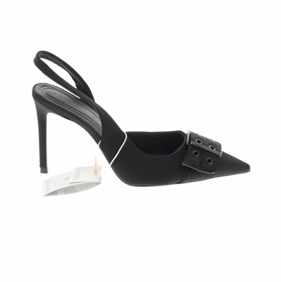 Shoes - Stradivarius Black Buckle Slingback Heels NWT Size 40